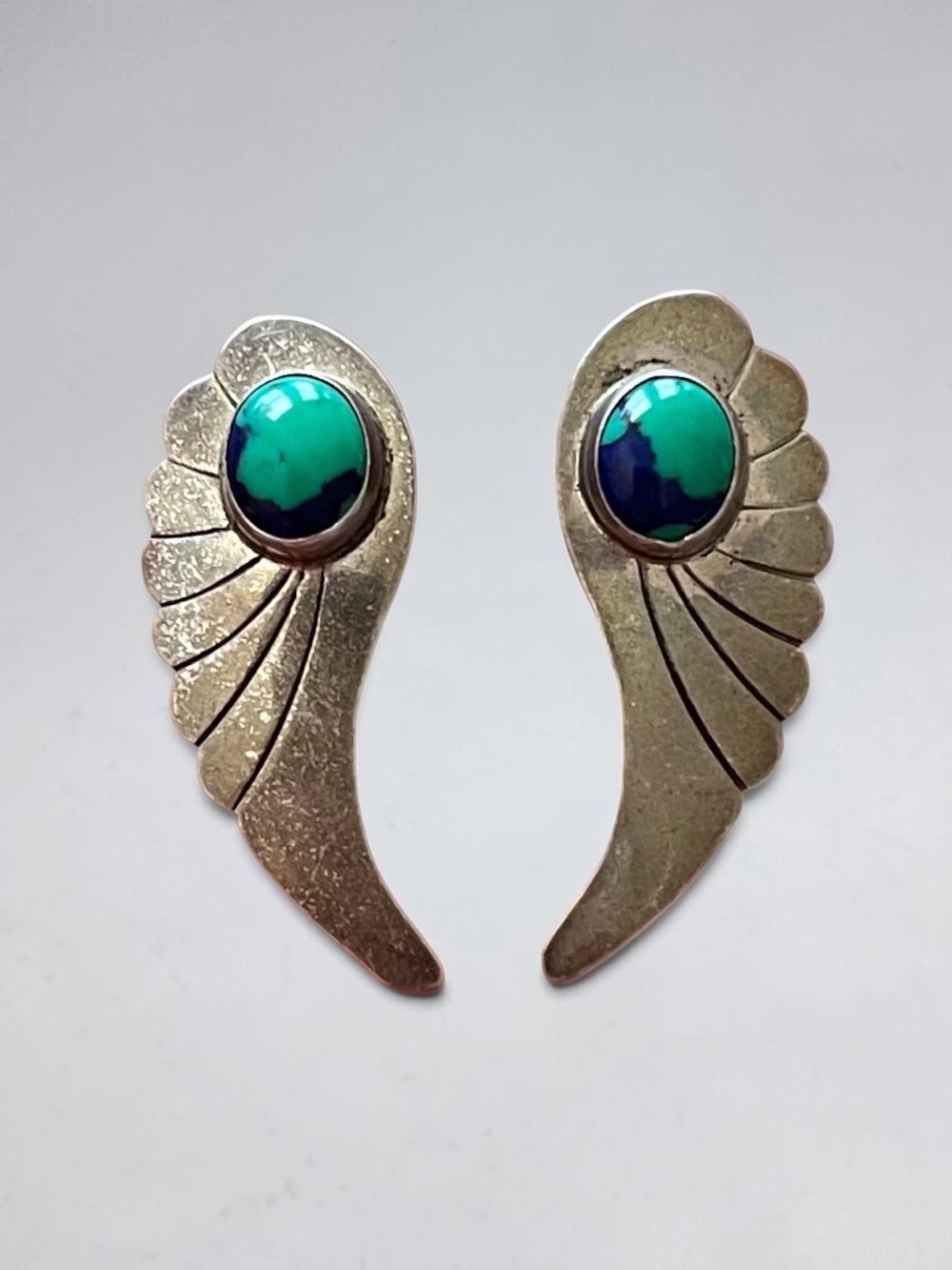 Vintage Sterling Silver Wing Shaped Teardrop Post Earrings